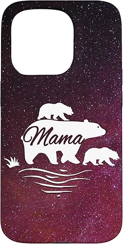 Funda para iPhone 15 Pro Mama Bear con 2 cachorros Space Stars Galaxy Mama Bear