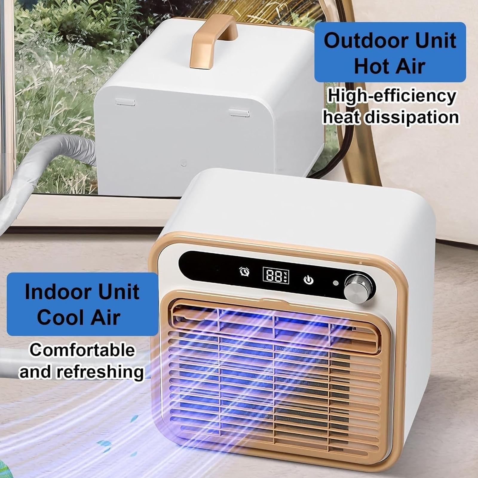 Aire Acondicionado,Refrigeración Dividida,No Requiere Sellado Ventanas,Control Táctil Y Mando a Distancia,Control Del Temporizador 12 Horas Para Oficina Habitación Escritorio 2mconnectingpipe