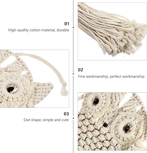 Miniatura 5 de ULTNICE Tapiz de macramé de búho para colgar en la pared, tapiz de la suerte, bohemio con flecos, tejido hecho a mano, tapiz para colgar en la