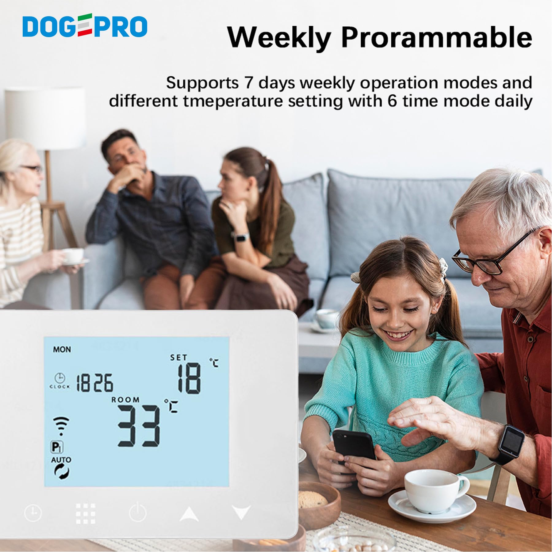 Cronotermostato Termostato WiFi per caldaia gas/acqua, Termostato Smart da Parete Intelligente compatibile con Alexa e Google, Funzione Programmabile