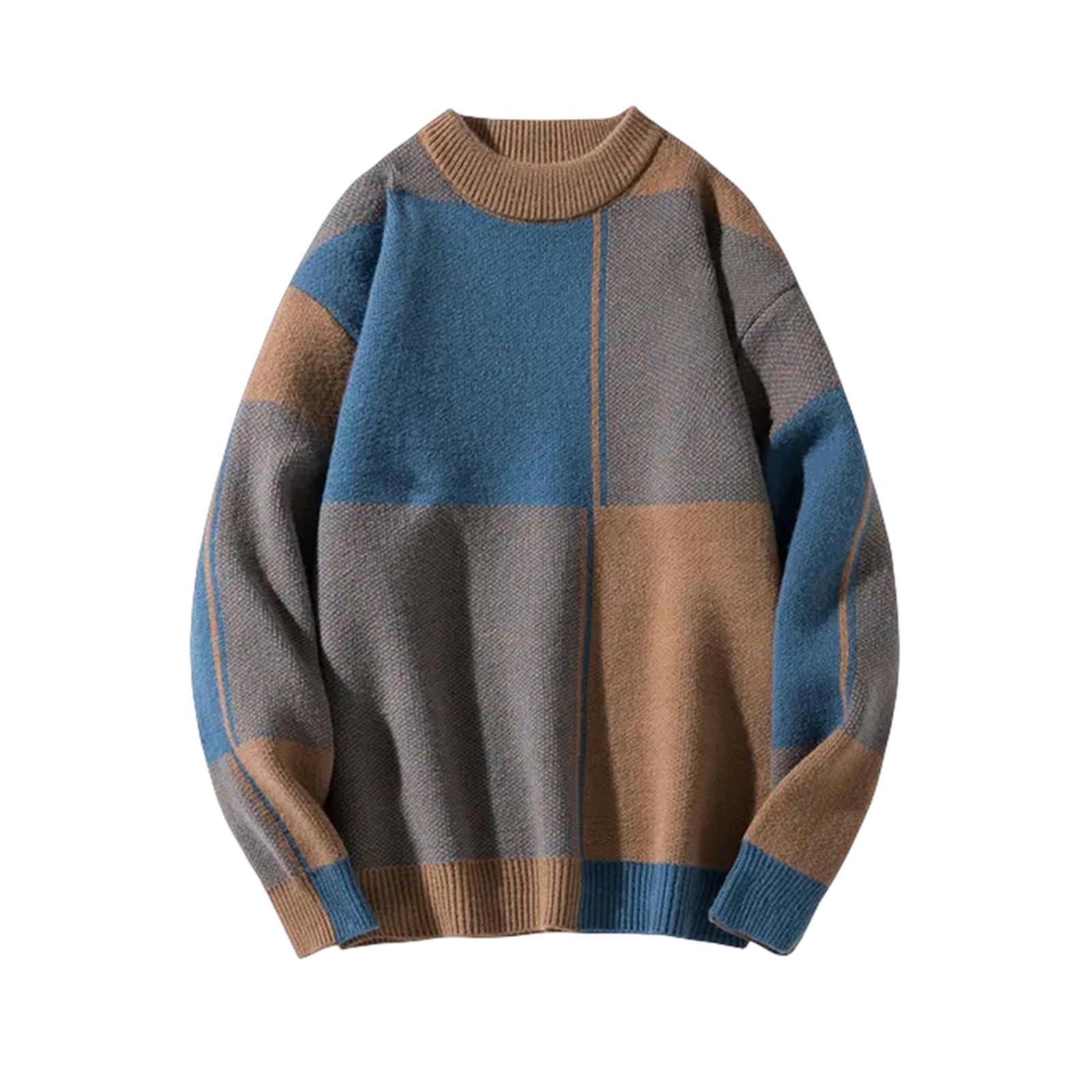 Mdybf Unisex Coffee Men Jumpers Causal Sweater Men Half Turtleneck Pullover Knitted Sweater Men Patchwork Knitting Loose Sweaters-L
