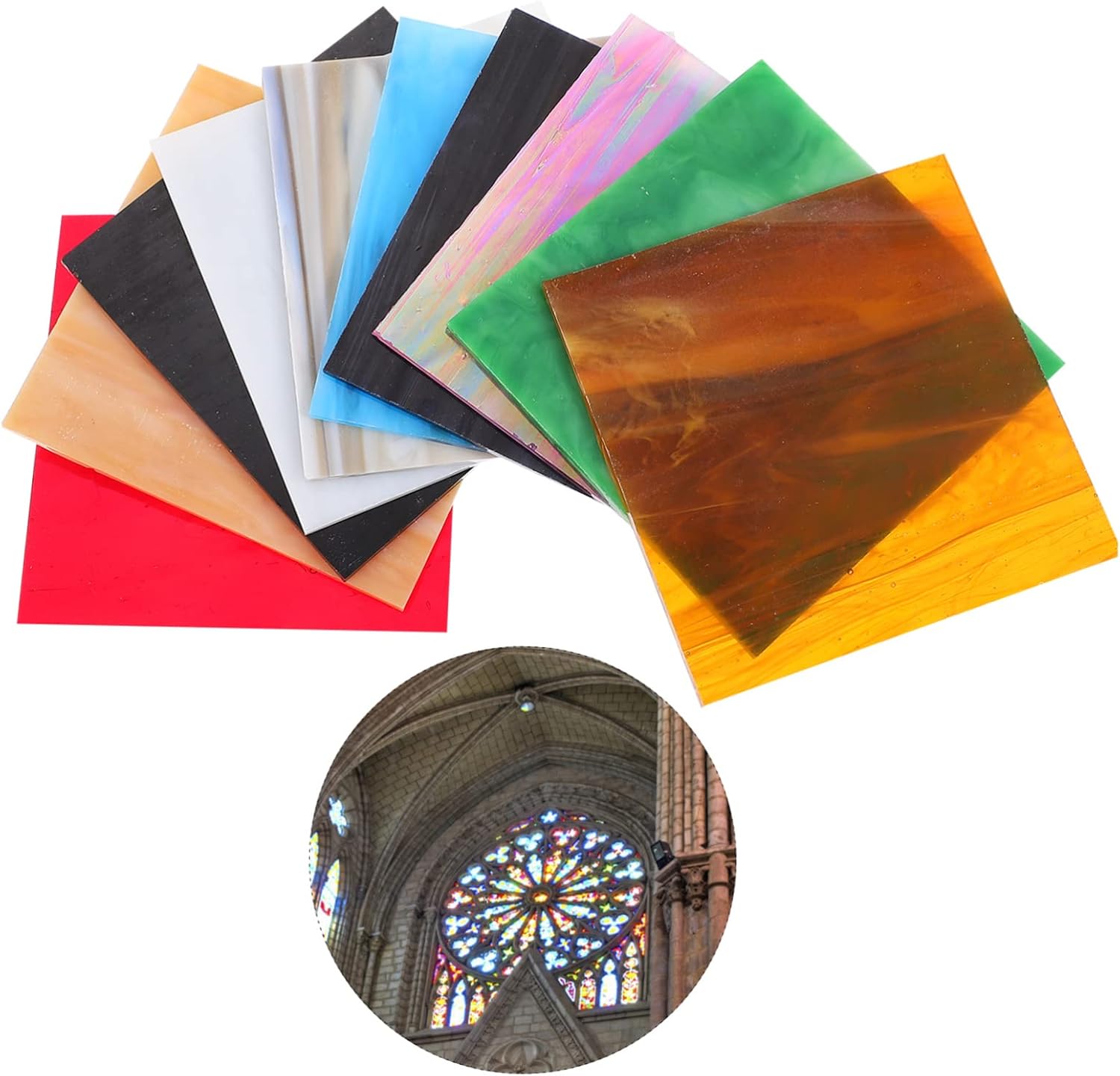 SEWOART 10pcs Cathedral Glass Sheets Tiles Backsplash for DIY Craft Silver Wall Decor Textured Cathedral Glass