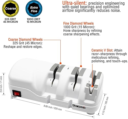 Miniatura 2 de 198H-SPK - Afilador de cuchillos eléctrico profesional, versátil de 3 etapas, ruedas de diamante monocristalino, protección contra