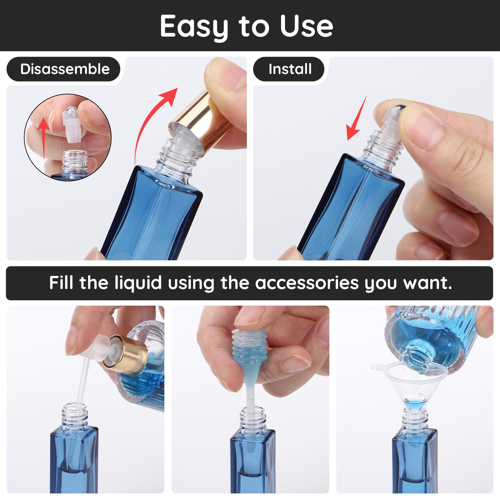 Segbeauty Roll On Rellenable 5 Piezas 10ml Botellas de Vidrio con Bola de Acero Inoxidable para Aceites Esenciales