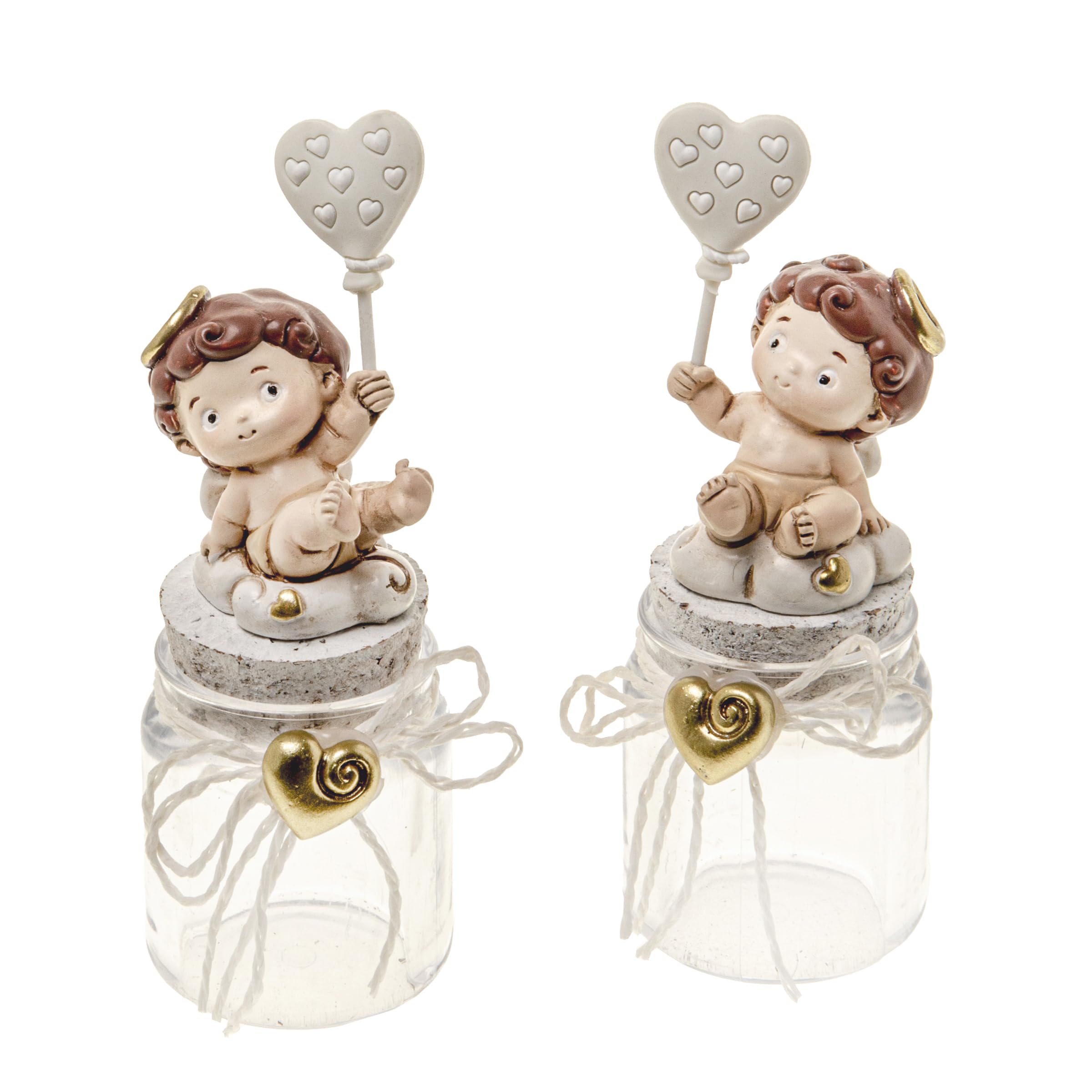 Doni Bomboniere Nascita 6PZ Barattolino con Statuina Angioletto Protezione Segna Posto Elegante Tenero Battesimo Primo Compleanno Feste Tema Angioletti Comunione Cresima Eventi Periodo Natalizio