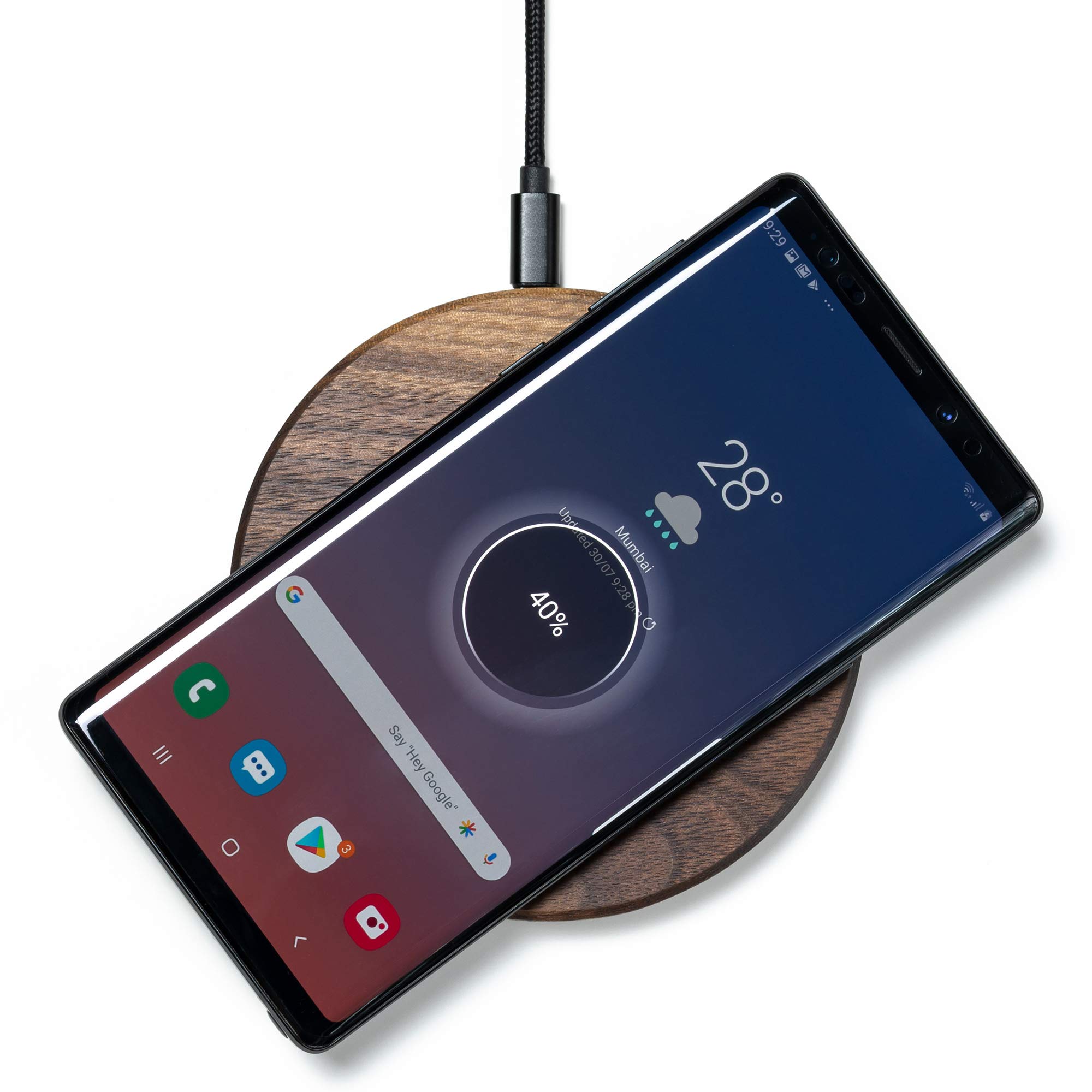 Oakywood Bezprzewodowa ładowarka Slim, indukcyjna, drewniana, szybka i bezprzewodowa, kompatybilna z QI, do iPhone'a 12, 11 Pro, 11, X, Xr, Xs, 8, SE Samsung Galaxy S20, S10, S9, S8, orzech