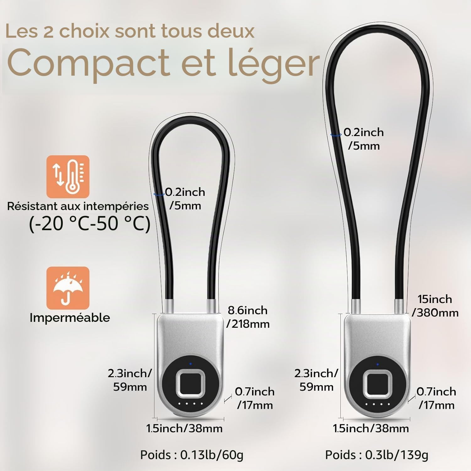eLinksmart Cadenas à cordon, antivol d'empreintes digitales, cadenas pour application de téléphone portable, cadenas à bagages, serrure de meubles, casier, étanche