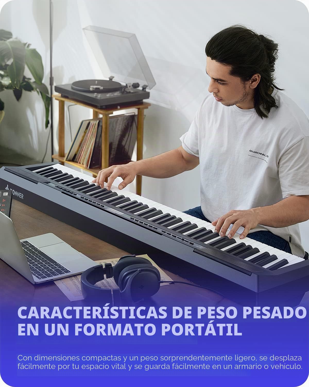 Donner - DEP-20 - Piano Digital, Piano Eléctrico, Principiantes con 88 Teclas de Tamaño Y Peso Completo Y Pedal de Armónicos, con Fuente de Alimentación