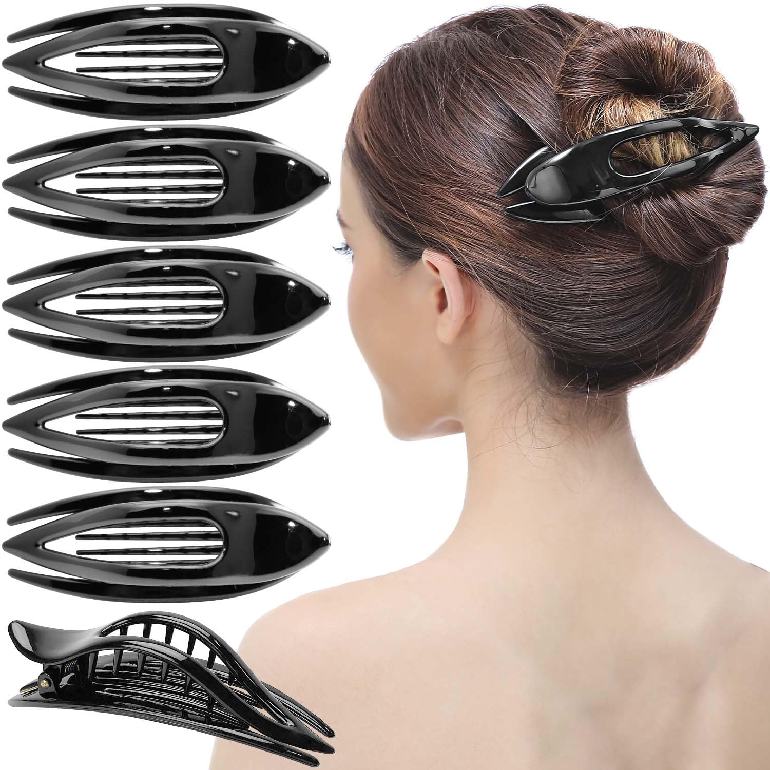 RC ROCHE 6 Pcs Flat Hair Clips Big Claw for Thick Hair French Duckbill Women No Slip Side Slide Curved Alligator Concord Strong Grip Hold Volume Lay