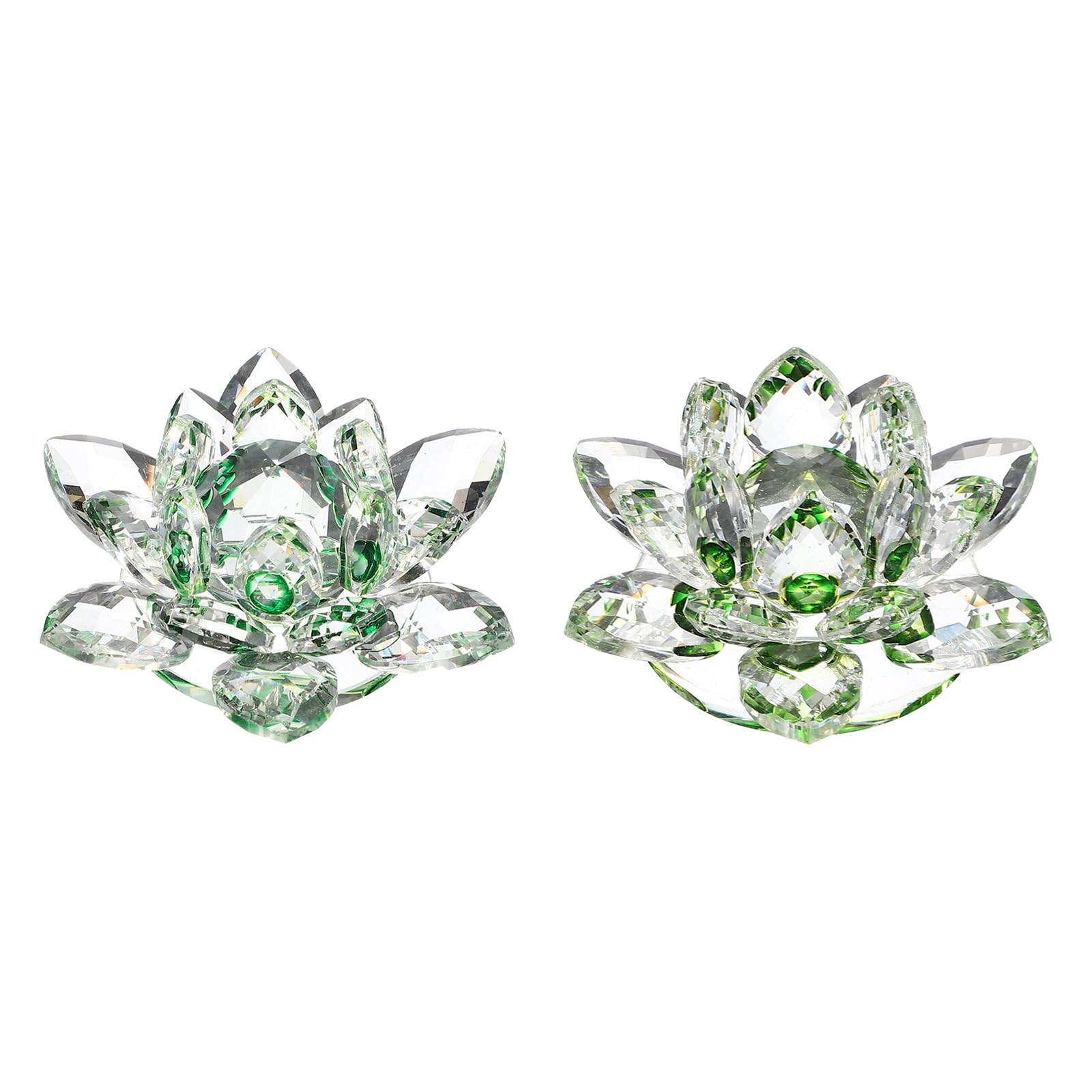 sourcing map 2Pcs Crystal Lotus Flower Figurine Decorative Lotus Flower Ornament Clear Lotus Figurine for Home Office Tabletop Centerpieces, Green