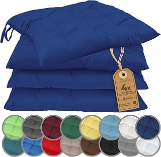 NatureMark Set de 4 Cojines para Sillas con Lazos 40x40 cm – Cojín de Asiento Relleno para Cocina, Jardín y Terraza – Color Azul Marino