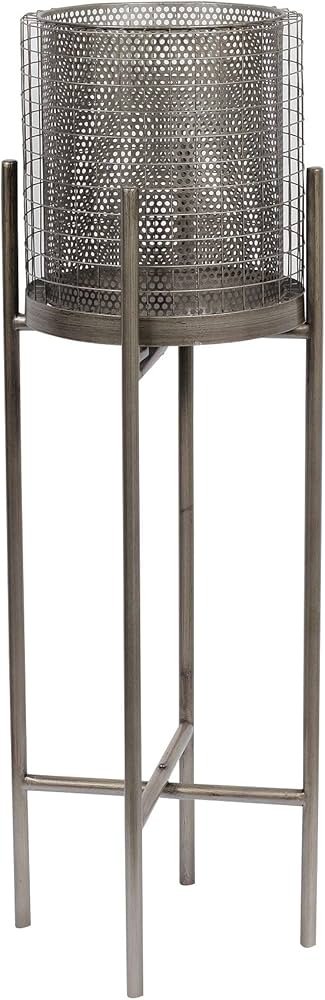 シルバーの金属製プランターカバー　33㎝ シルバーの金属製プランターカバー 33㎝