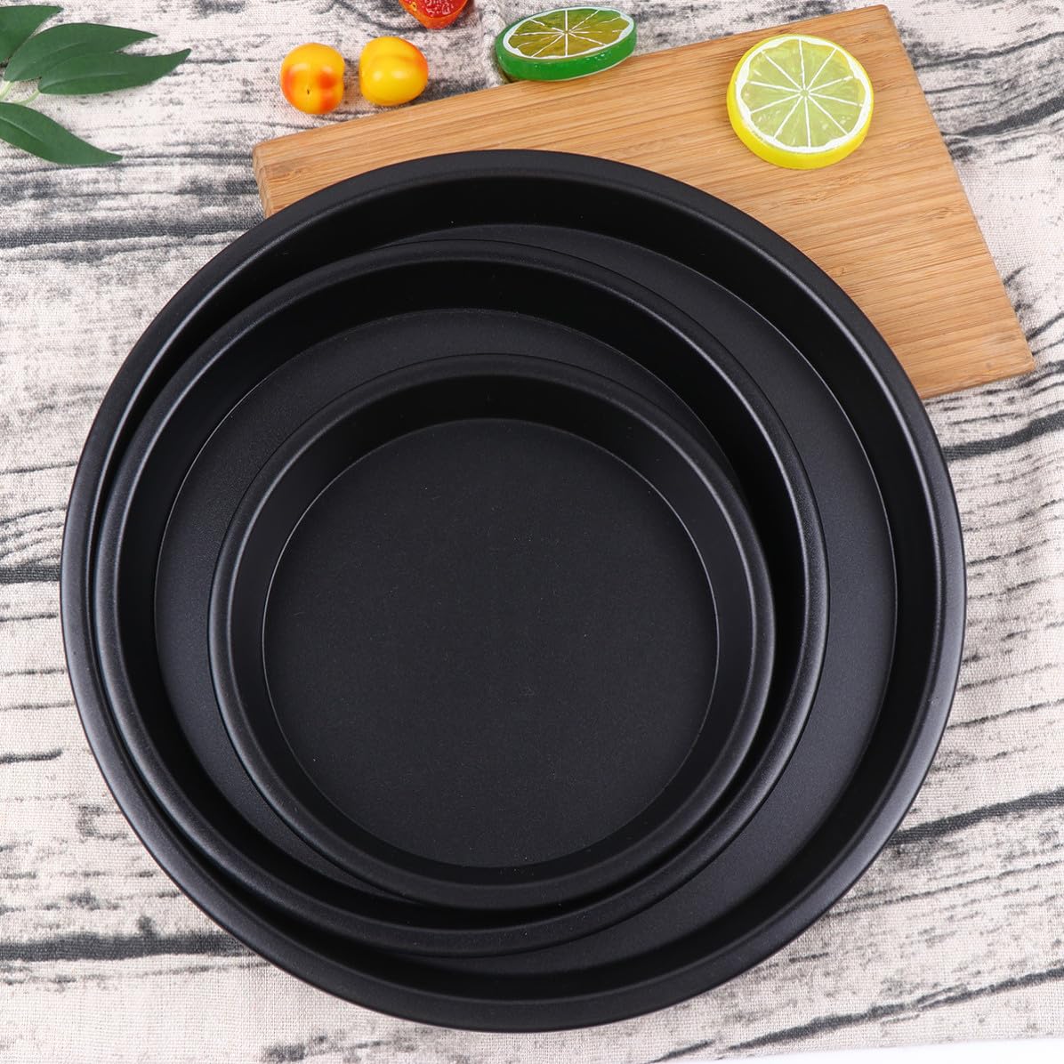 YARNOW 3 Pièces Moule à Pâtisserie Plat à Four Résistant en Alliage D'aluminium Noir Antiadhésif pour Gâteaux pour Usage Professionnel et Layer Cakes