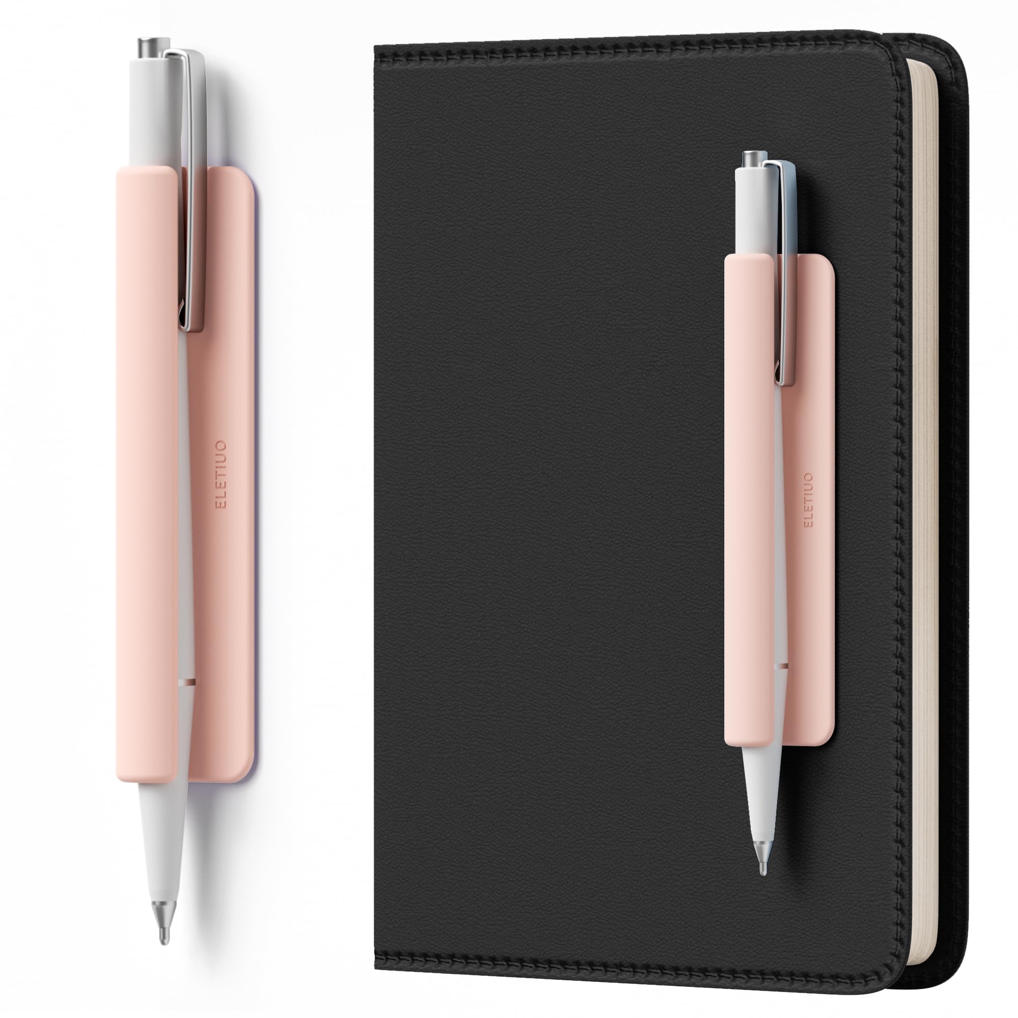 ELETIUO Pencil Holder For Most Pens,Pencils,Self-Adhesive Stick To Notebooks,Diary,Desks,Whiteboards Or Any Surface,Silicone Pen Holder For Home,Office And Desk Organization,Pink