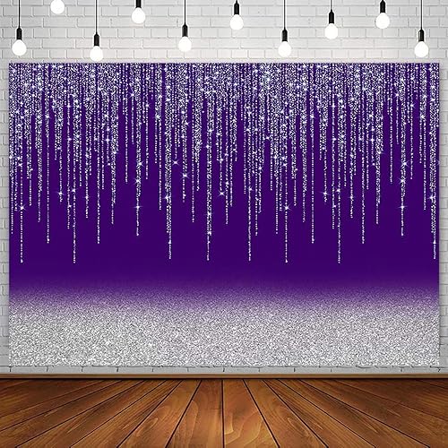 SENDY Telón de fondo de fiesta con purpurina púrpura y plateado de 7 x 5 pies para cumpleaños, boda, graduación, despedida de soltera, fondo de