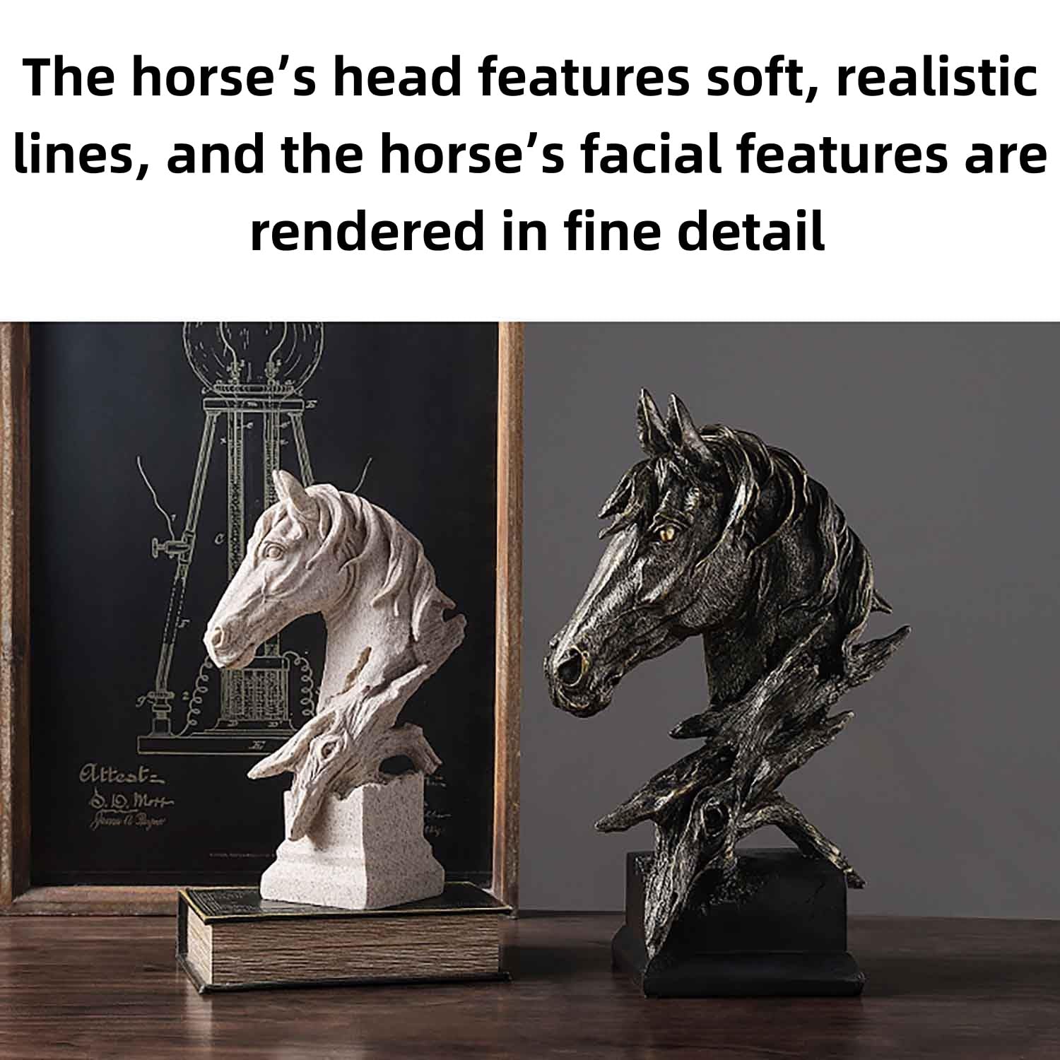 Retro Horse Head Statue 11.6" Animal Horses Head Bust Creative Art Ornament,Black,L