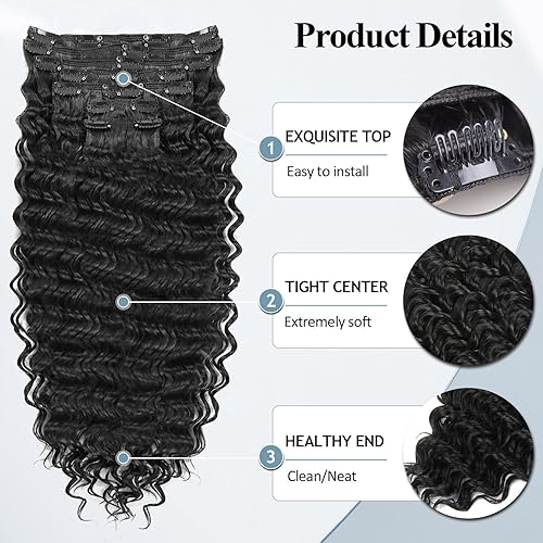Miniatura 6 de Meepo Extensión de cabello rizado negro con clip para mujeres negras, extensiones de cabello natural grueso de onda profunda, extensiones de cabello