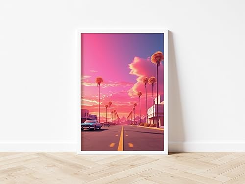 Miniatura 2 de VAPORWAVE, SYNTHWAVE, RETRO Home Art, Póster de sala de juegos, Hiroshi Nagai, Sunset boulevard palms Los Angeles noventa, póster de VAPORWAVE, 225