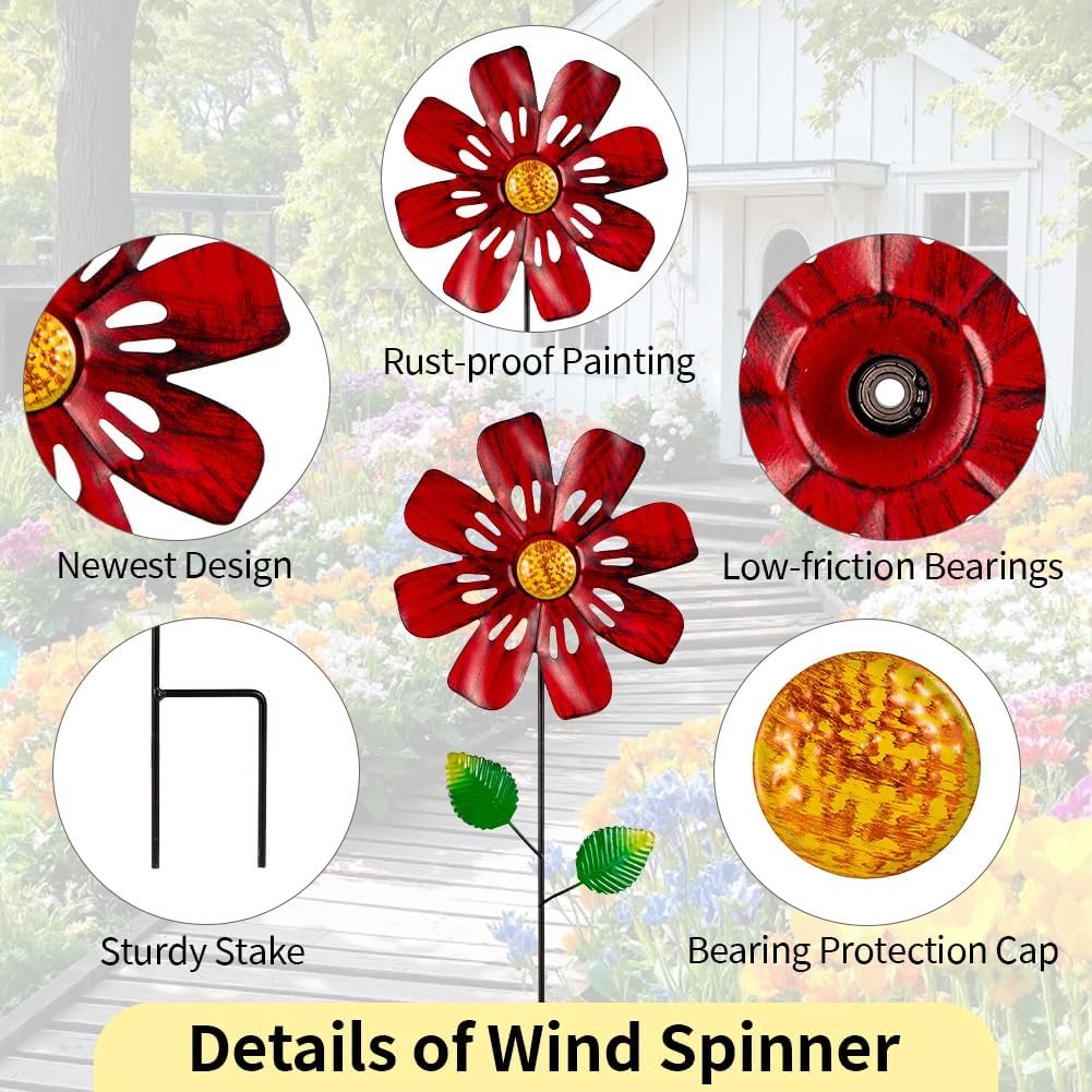 Stargarden 4Pcs Outdoor Wind Spinners, Small Metal Pinwheels for Yard, Decorative Garden Stakes for Patio,Lawn, Outdoor