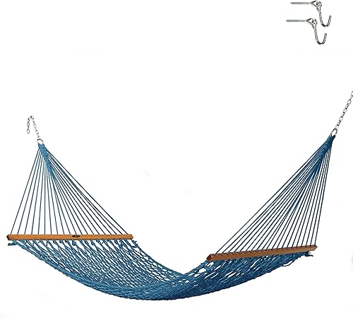Original Pawleys Island Hamaca de cuerda DURACORD azul costero individual con cadenas de extensión y ganchos para árboles, hecha a mano en los