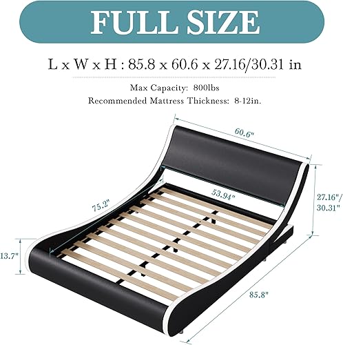 Miniatura 2 de HOOMIC Base de cama moderna de plataforma King con cabecera ajustable, cama de trineo tapizada de piel sintética de lujo de perfil bajo, soportes de