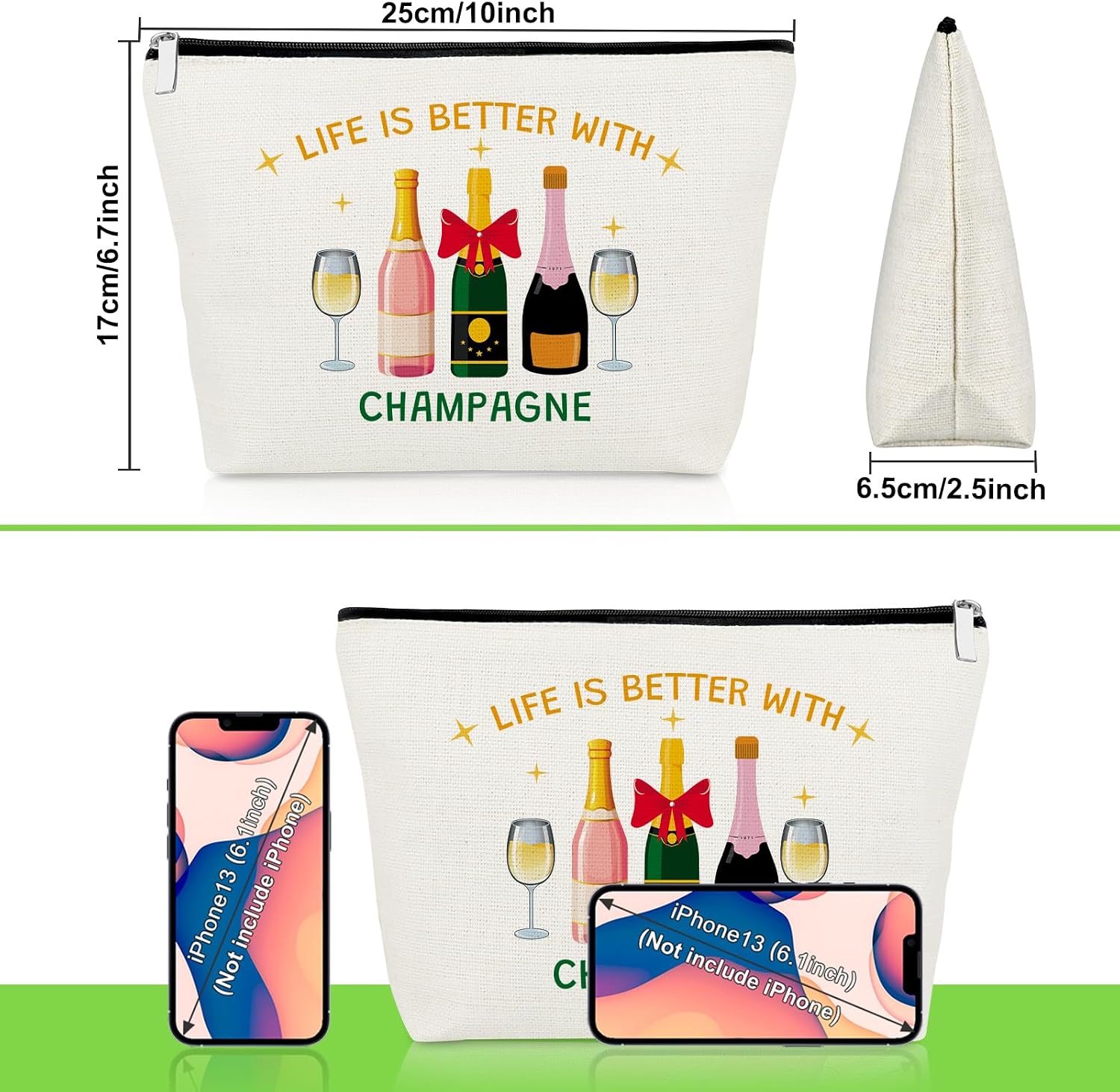 Champagne Lover Gifts Makeup Bag Wine Trip Gift for Cocktail Lover Daughter Sister Best Friend Coworker Champagne Cosmetic Bag Bachelorette Party Cocktail Club Gifts for Women Wife Zipper Pouch image 2