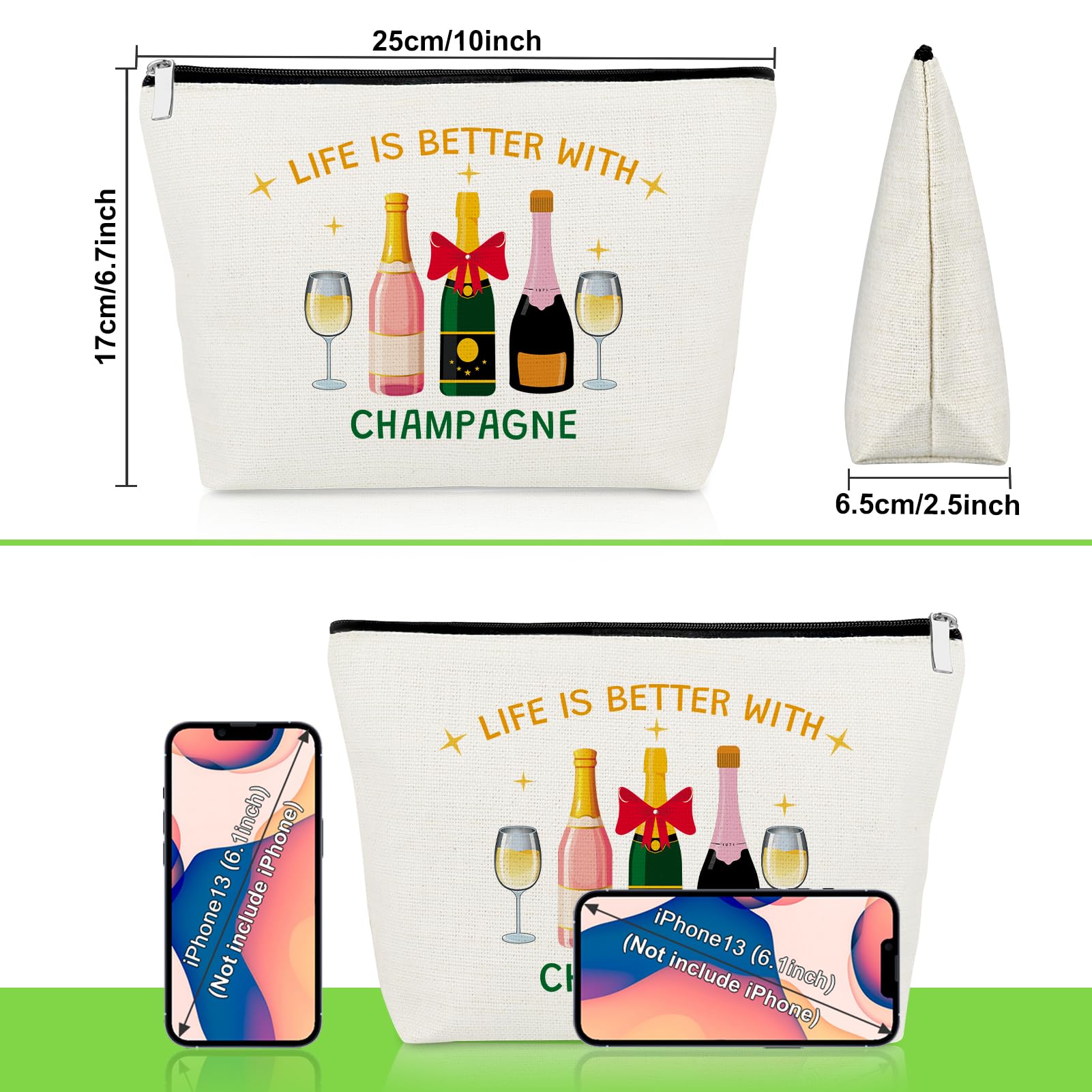 Champagne Lover Gifts Makeup Bag Wine Trip Gift for Cocktail Lover Daughter Sister Best Friend Coworker Champagne Cosmetic Bag Bachelorette Party Cocktail Club Gifts for Women Wife Zipper Pouch