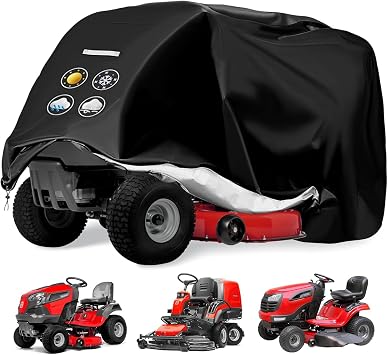Riding Lawn Mower Cover, Waterproof Outdoor Lawn Tractor Cover Heavy Duty 420D Polyester Oxford UV Protection Outdoor Lawnmower Covers Universal Fit Decks Up to 54" with Drawstring & Cover Storage Bag