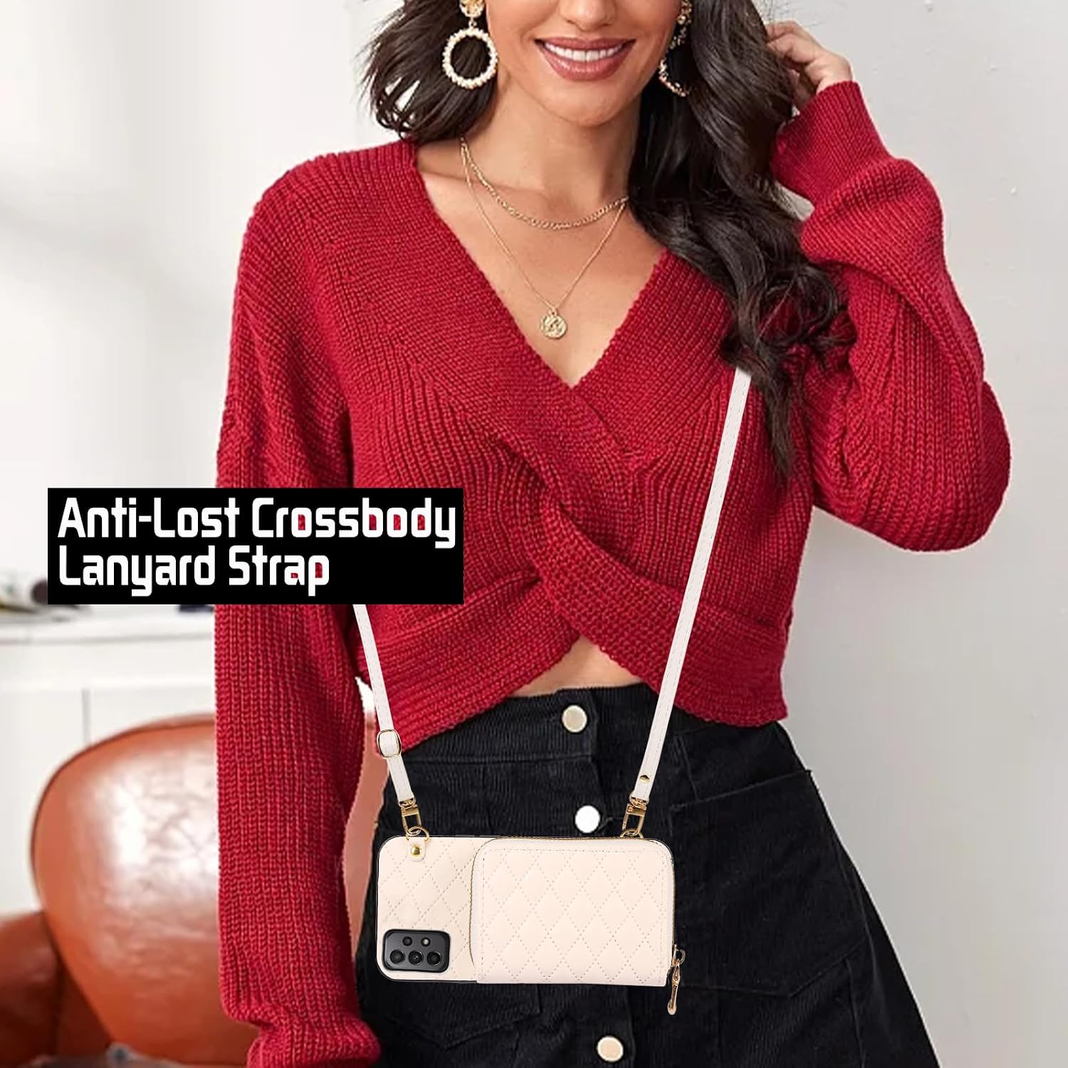 Detachable Crossbody Strap Wallet Case for Samsung Galaxy A23 5G/4G with Zipper Purse, Multi Card Slots and PU Leather Stand Shockproof Cell Phone Cover for A 23 23A 6.6 Women Beige