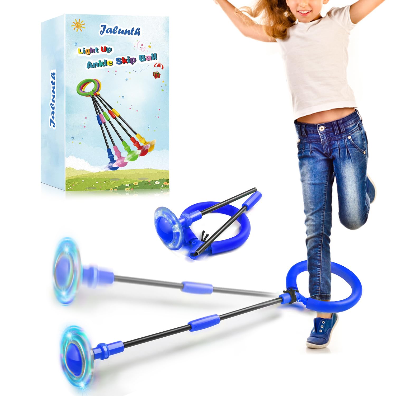 Jalunth Springring Fußkreisel Swing Wheel Outdoor Draußen Garten Draussen Blinkt Skip Ball Spielzeug Spiele Kinder Erwachsene Junge Mädchen 5 6 7 8 9 10 11 12 13 Jahre Kindertag Geschenk mit Lichtrad