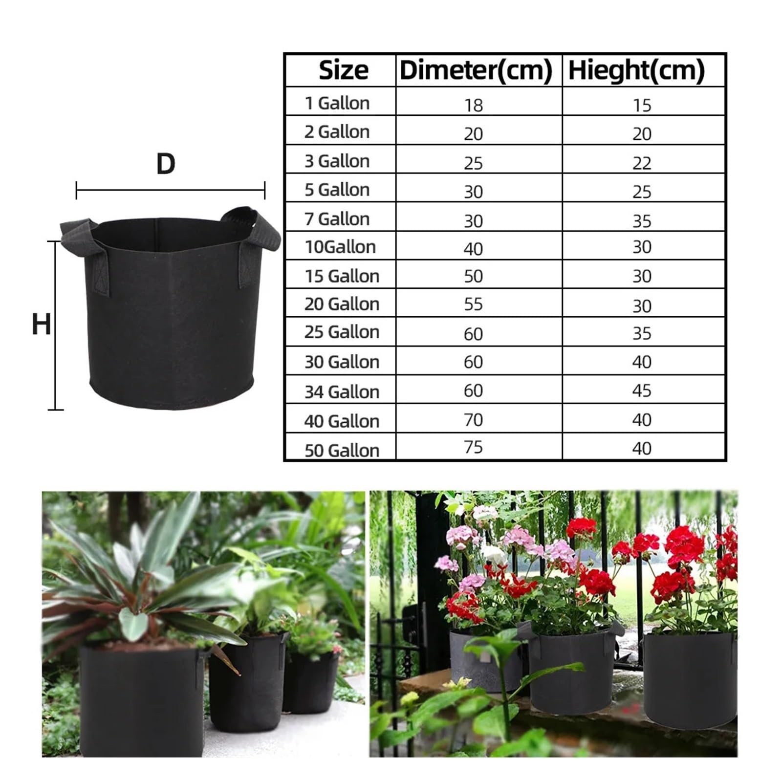 Grow Bags 5 sacs en feutre avec poignées en tissu de jardinage pour cultiver des légumes (70 x 40 cm)