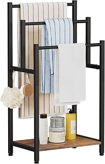 Free Standing Towel Rack, 3 Tier Towel Racks for Bathroom, Blanket Rack, Pool Towel Rack Outdoor, Industrial Towel Holder Stand with Shelf & 4 Hooks for Bath, Next to Tub or Shower