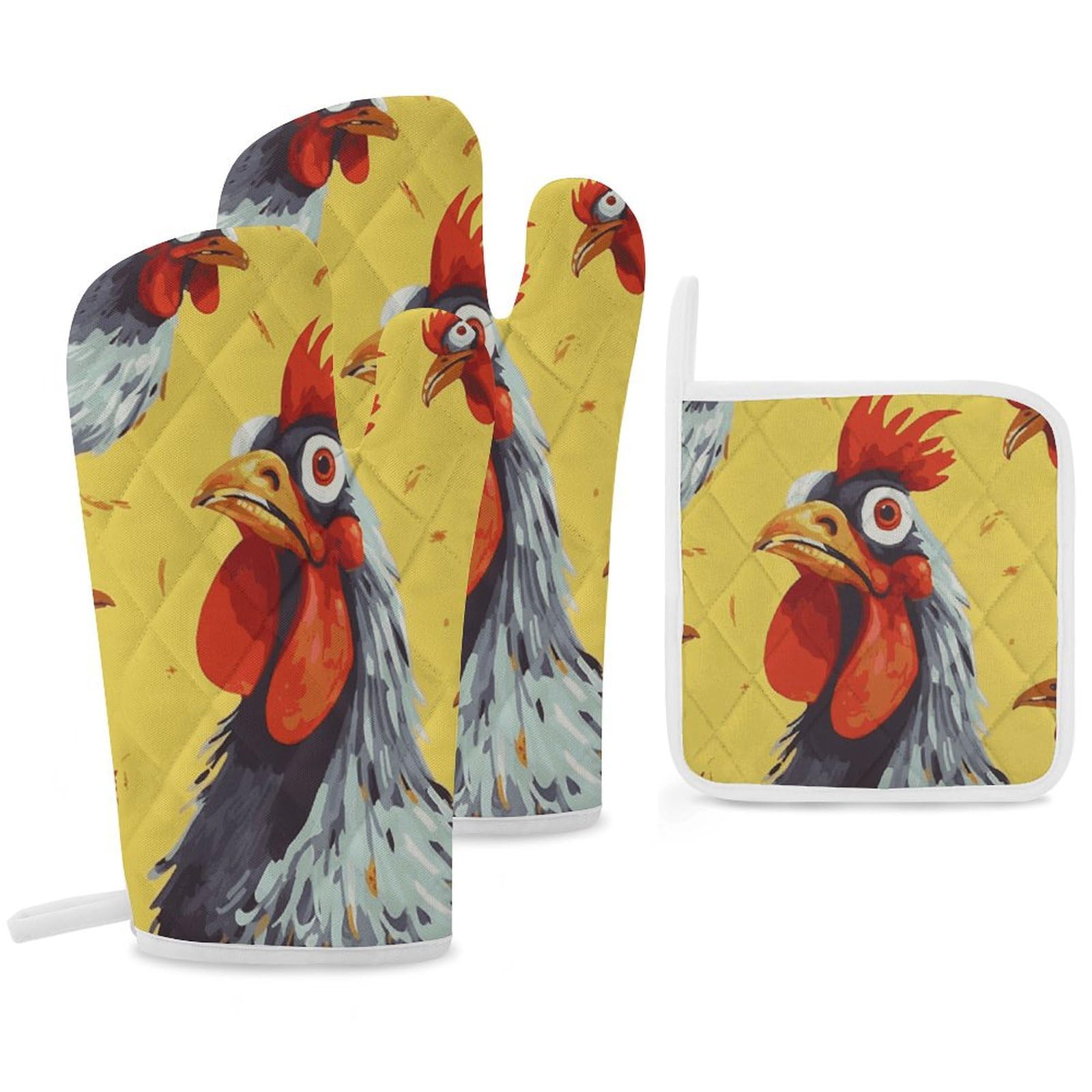 Gants de cuisine motif poulet anti-chaleur et maniques pour cuisson et pâtisserie