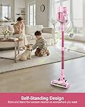 Nettoyant à vide sans fil rose, 550W 45KPA Turbo-aspiration, 60 Mins Runtime, auto-portant avec LED Affichage, Brosse anti-angle, Nettoyeur à vide pour plancher de bois franc, Tapis, Cheveux d'animaux