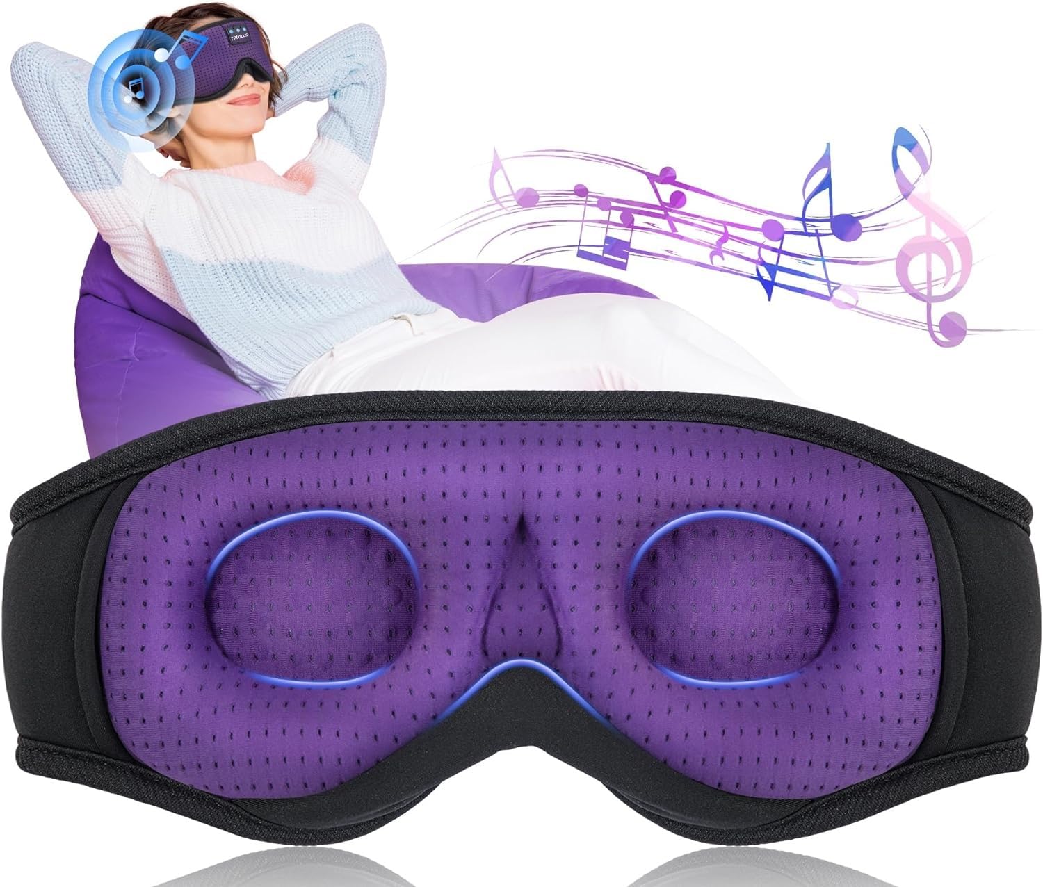 Antifaz para Dormir Auriculares Inalambricos Bluetooth 3D Para Hombres y Mujeres,Diseño Ampliado para Personas Que Duermen de Lado,Antifaces para Dormir 100% Bloqueador de Luz,Regalos creativos