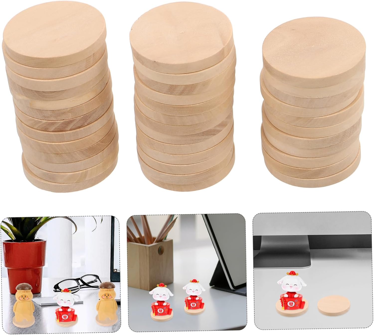 100pcs Round Wooden Discs Doll Display Holder for Miniature Projects