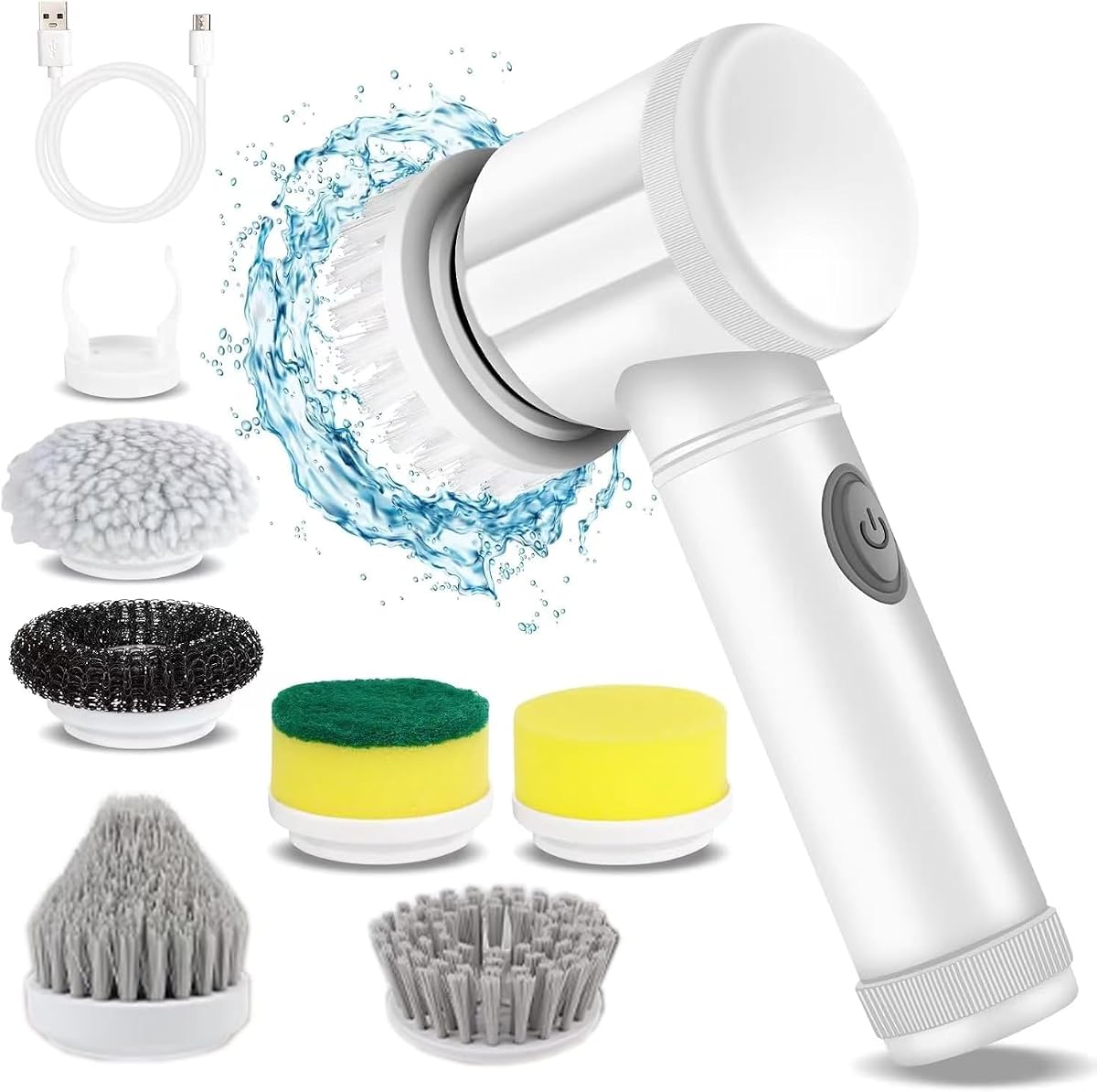 Electric Spin Scrubber - Shower Scrubber,Bathroom Scrubber Electric,for Cleaning Tub, Tile, Window, Sink, Kitchen Cleaning with 6 Electric Cleaning Brush Head (6)