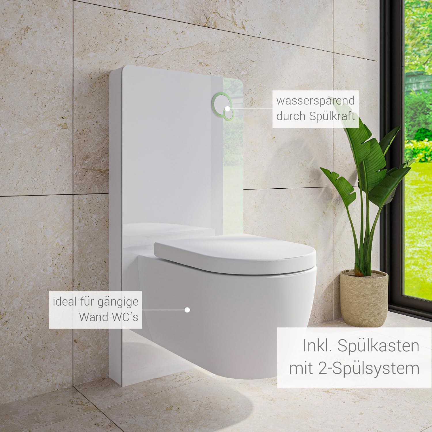 Bernstein Sanitärmodul 805 Aufsatz-Spülkasten, Vorwandelement aus ESG-Sicherheitsglas, Aufputz-Vorwandelement mit 2-Mengen Spülung, Schwitzwasserisolierter Spülkasten (Weiß)