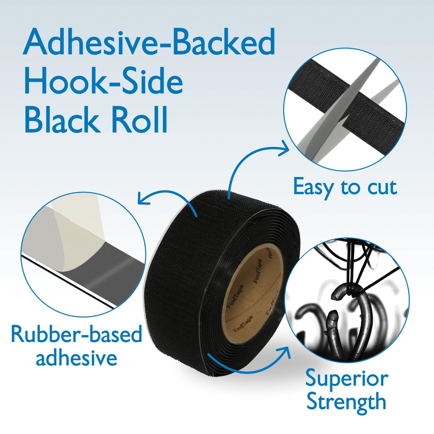FindTape Rotolo Hook-Side Only con retro adesivo (HL74-R): 2 in. x 15 ft. (Nero) / hook-side solo