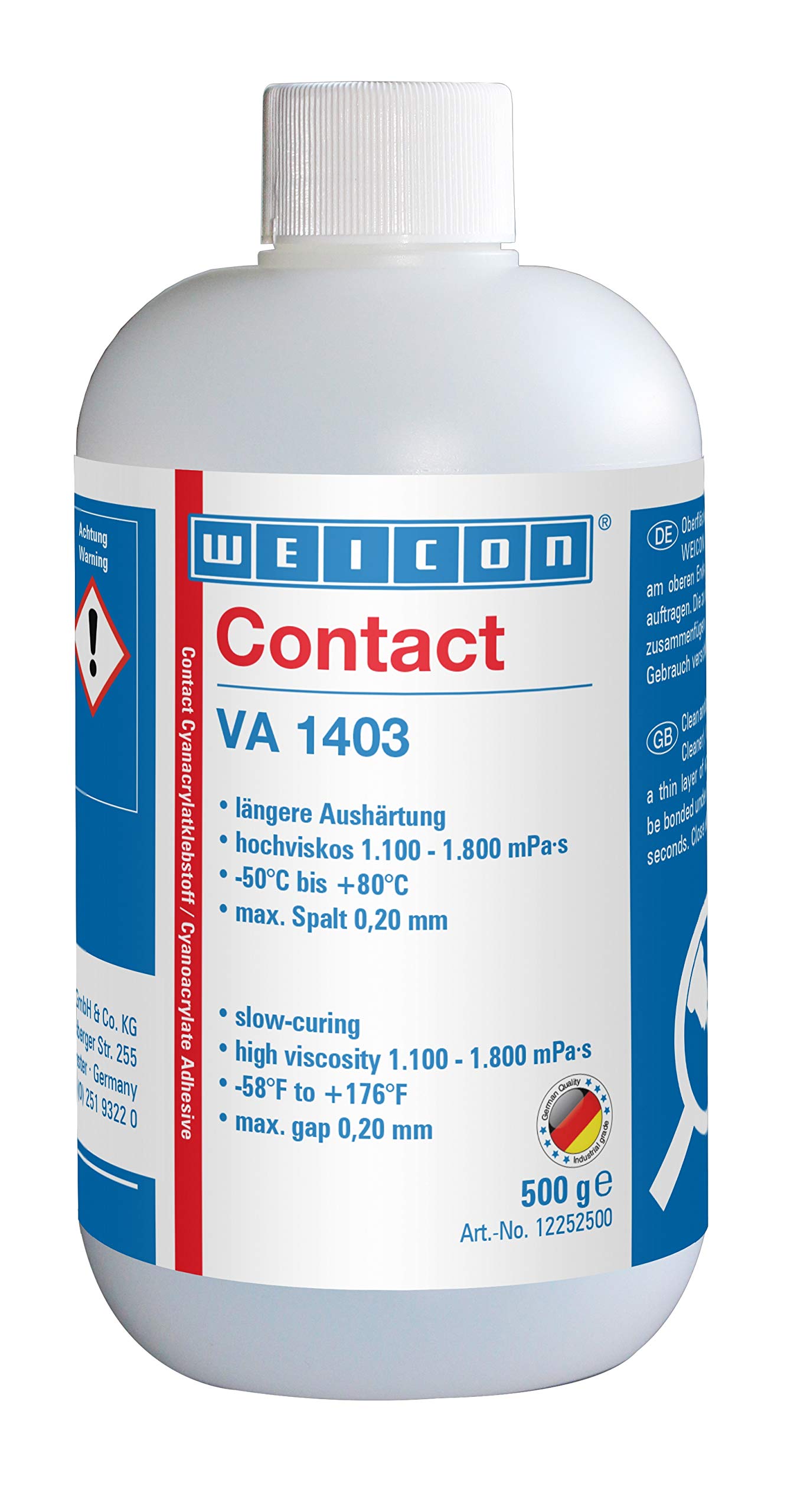 Colle cyanoacrylate Weicon VA 1403 à haute viscosité pour collage rapide 500 g