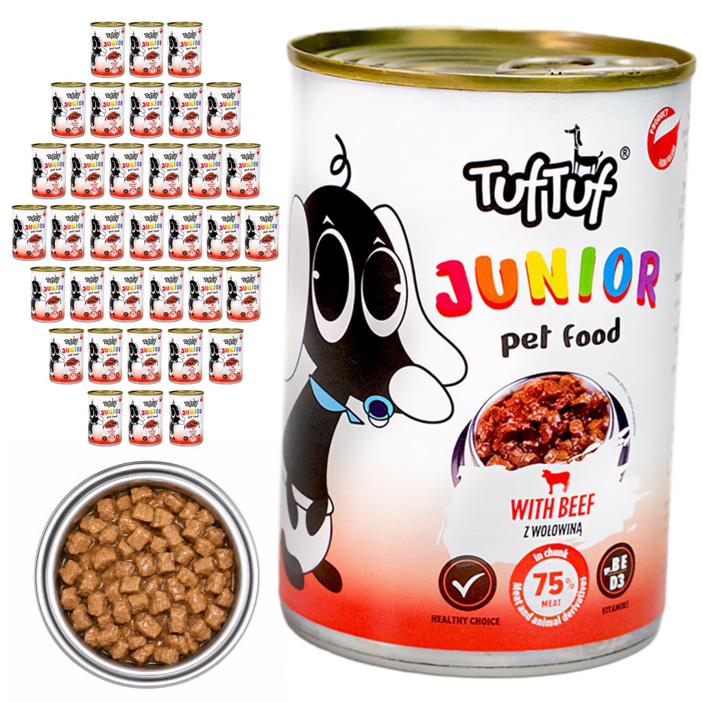 TufTuf Hundefutter Nass Dose für Welpen 36x415g Rind | 75% tierische Bestandteile, weiche Konsistenz, auch für Senioren geeignet, für die Wachstumsphase geeignet, mit Zink