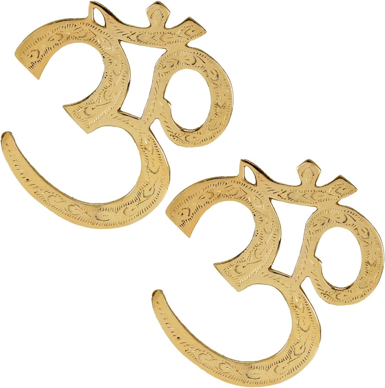 Beautiful Hand Cast Brass Engraved on OM/AUM OM Om with Gold Finish, Brass, Decorative, Precious Collection – OM Meditation Accessories – One Pair (2 No.), 17 cm