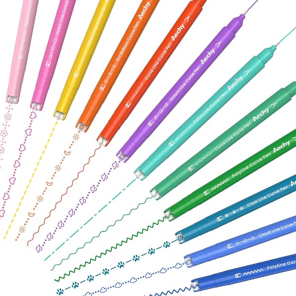 AECHY Colored Curve Pens for Note Taking, Dual Tip Pens with Different Curve Shapes & 8 Colors Fine Lines, Curve Highlig