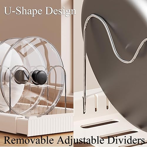 Miniatura 4 de Organizador de ollas y sartenes para debajo del gabinete, soporte expandible para tapa de olla con 10 divisores ajustables, estante para ollas para
