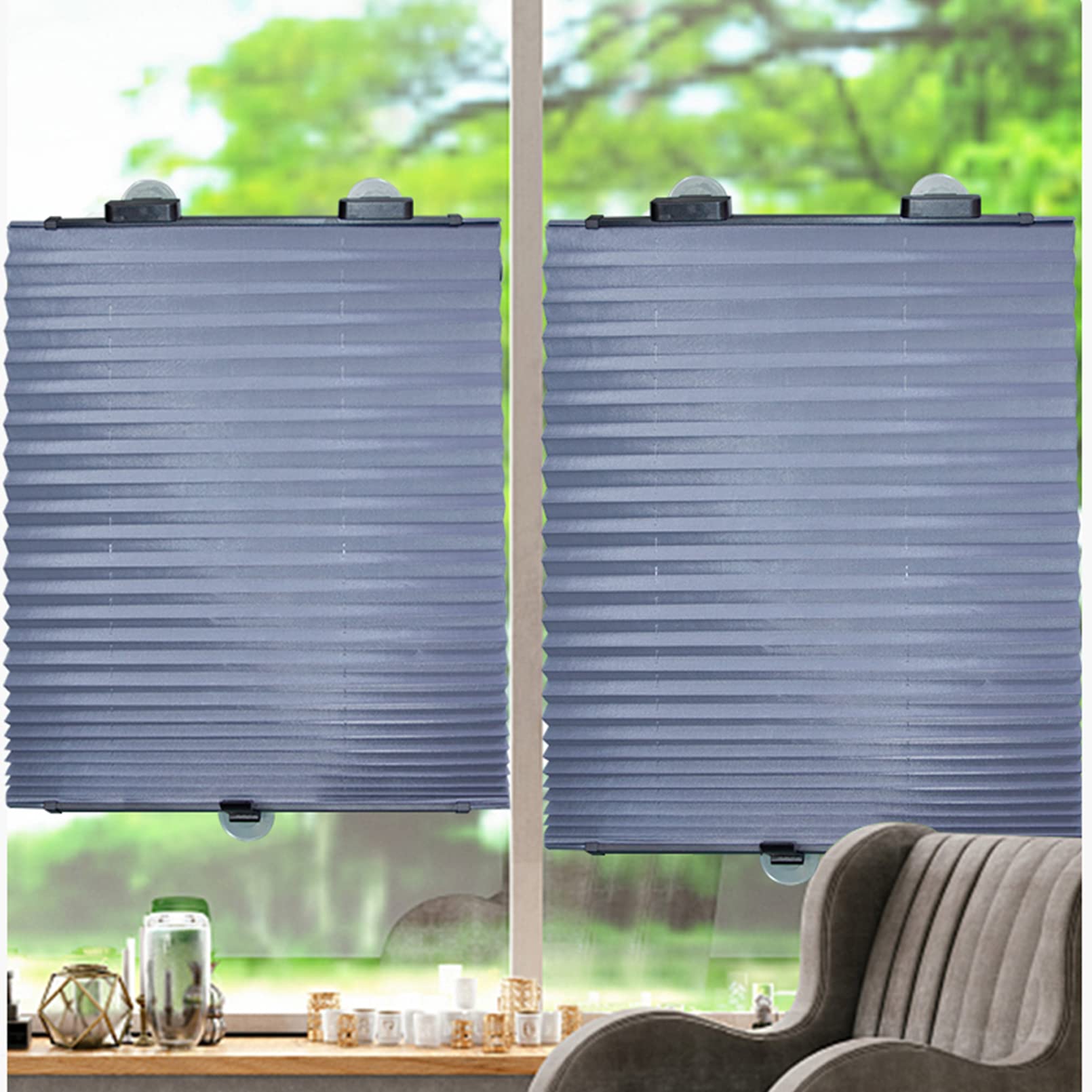 Saugnapf-Rollos ohne Bohren, Verdunkelungsrollo, Plissee-Rollo for Sichtschutz, Sonnenschutz for den Balkon, einziehbar, ohne Bohren, for Grass Home(65x145cm/25x57in)