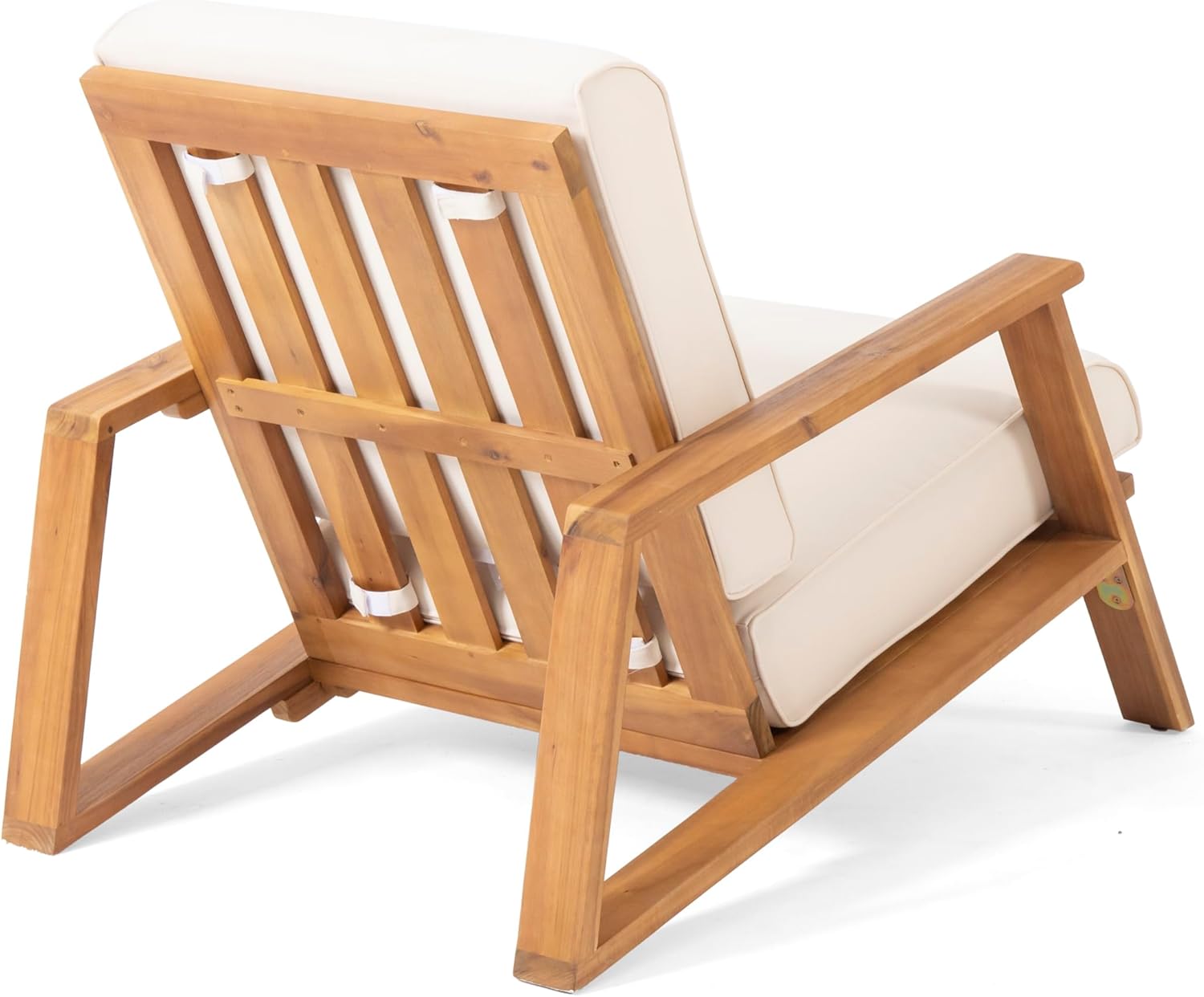 Acacia Wood Outdoor Lounge Chair with Beige Cushion, Adirondack Style Club Chair for Patio Backyard & Poolside, Weather Resistant Teak Finish Garden Armchair