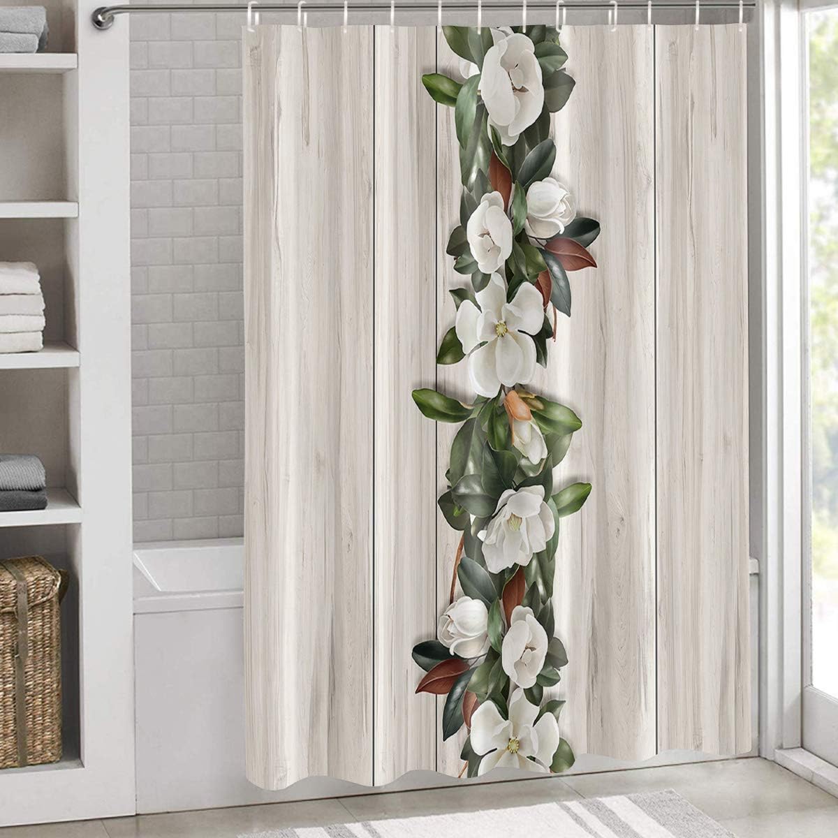 Shower Curtain Bathroom Set Watercolor White Magnolia