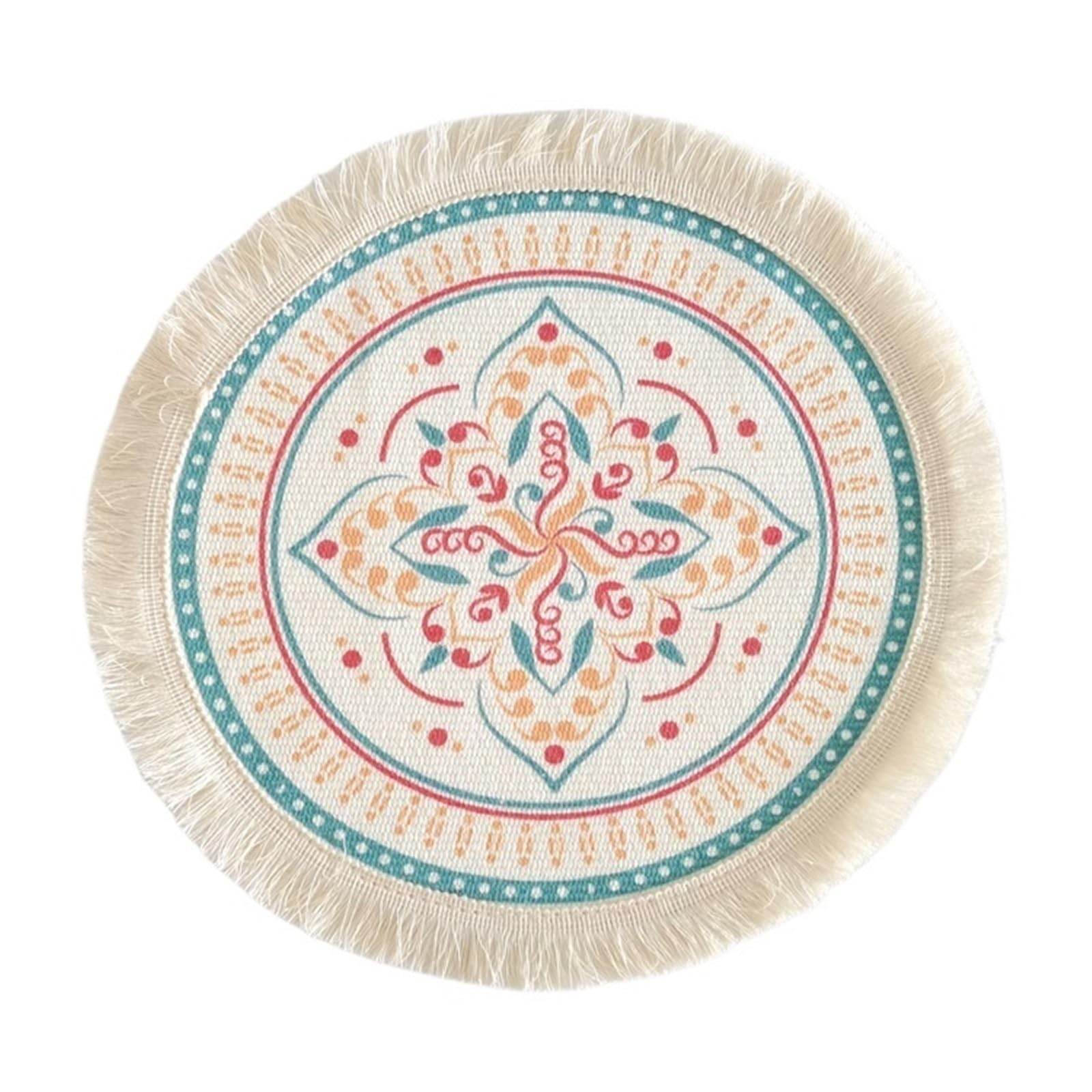 2pcs Bohemian Style Circular Placemat - Cotton Thread Woven with Tassels for Decor(Color 4,16cm)
