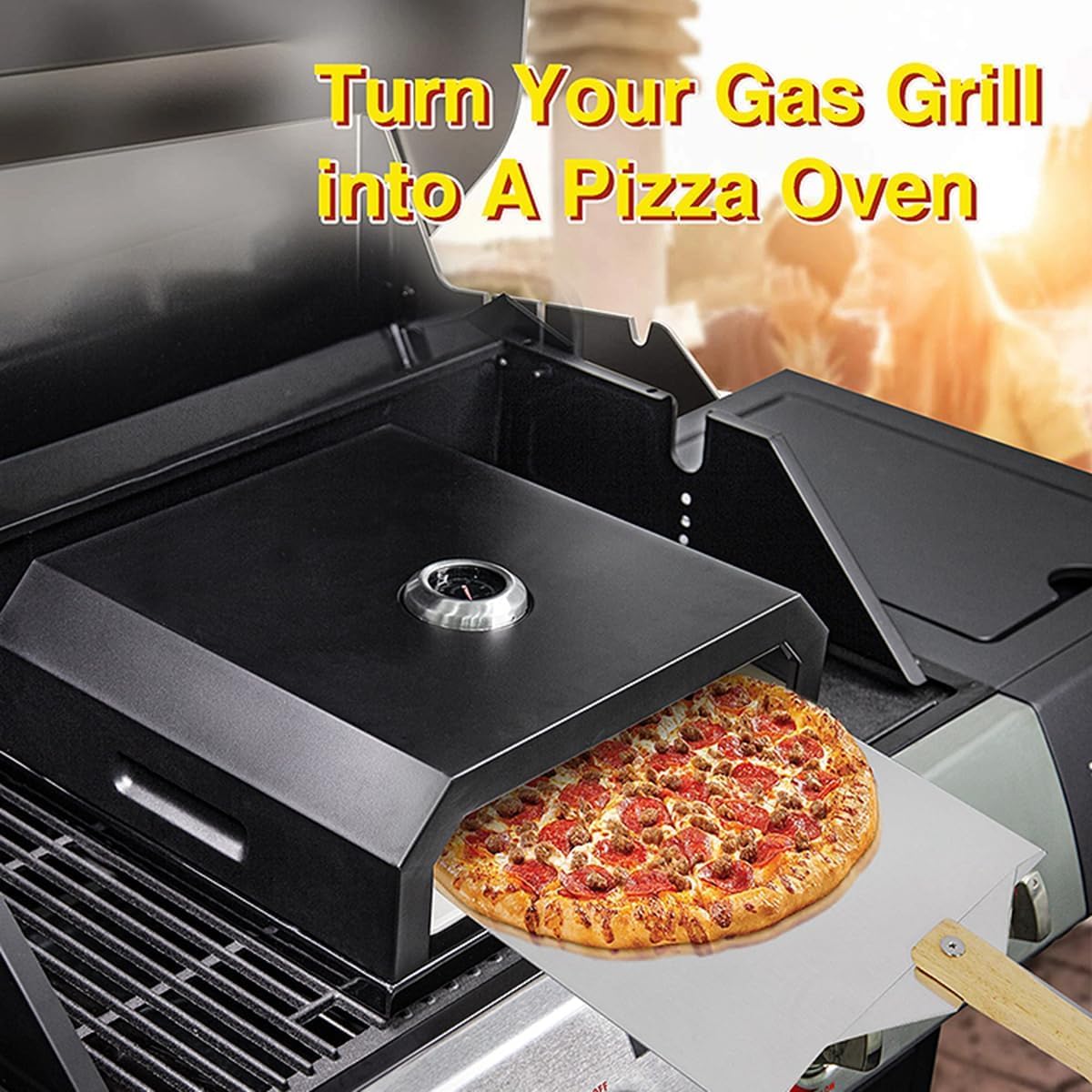 Forno a legna per pizza con termometro, barbecue all'aperto, forno per pizza portatile, per campeggio, adatto per forni a gas/elettrico/carbone