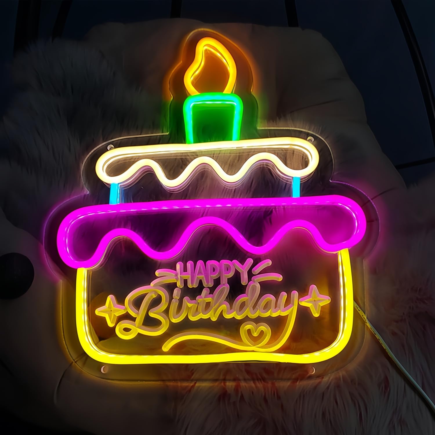 Happy Birthday LED Neon Signs Transparent Acrylic Lights Decor for Wedding Birthday Party Wall Home Bedroom Room Art Decoration with USB Light
